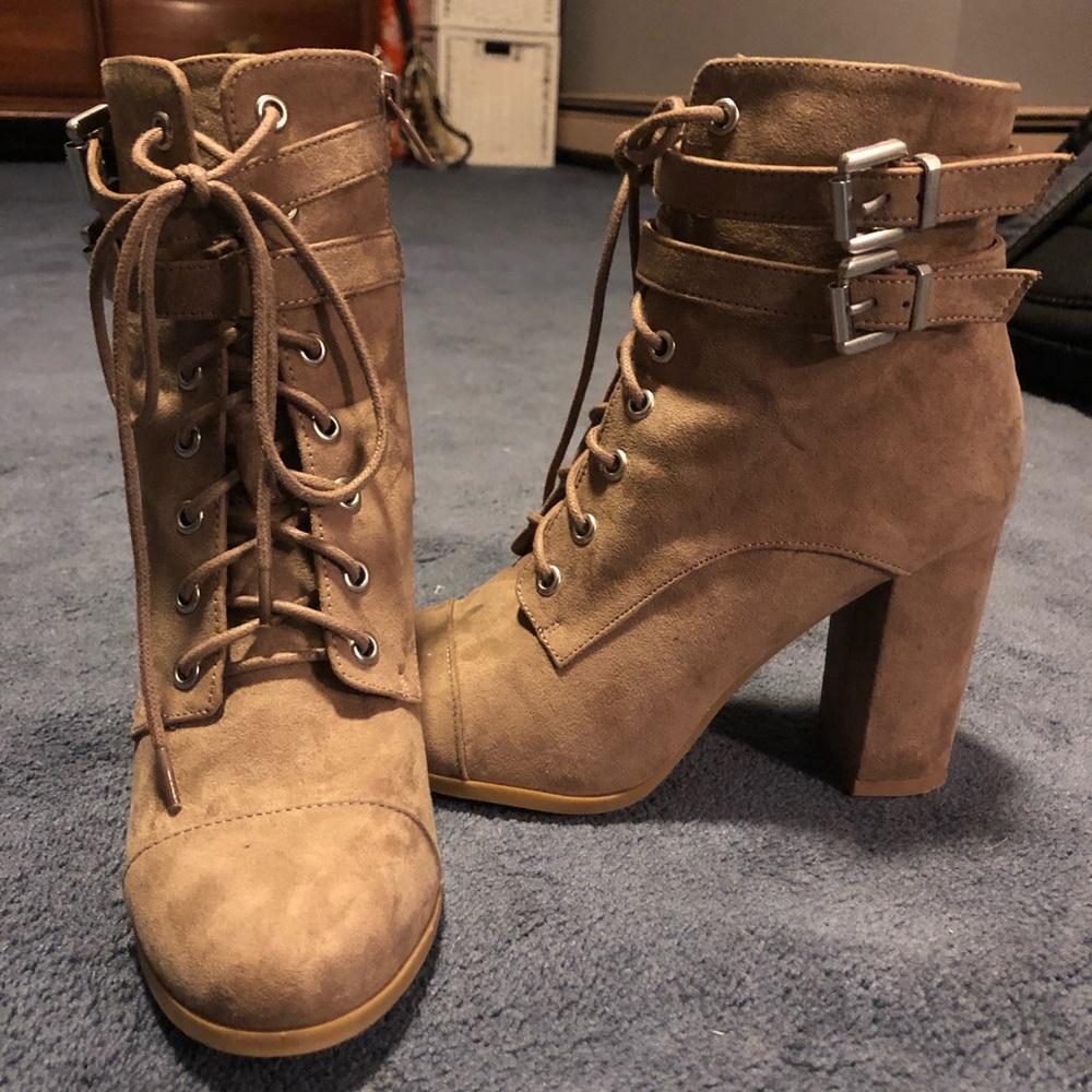 Tan/light brown lace-up booties